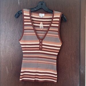 Evereve Brown and Tan Striped Sleeveless Top